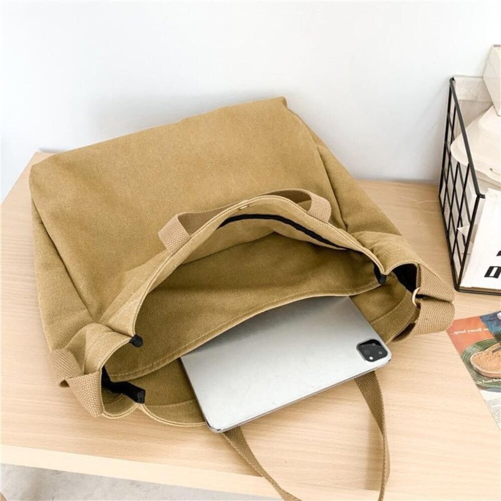 Canvas Tote Bag Thick Fabric Large Crossbody Purse Unisex Work Travel - Picture 3 of 9
